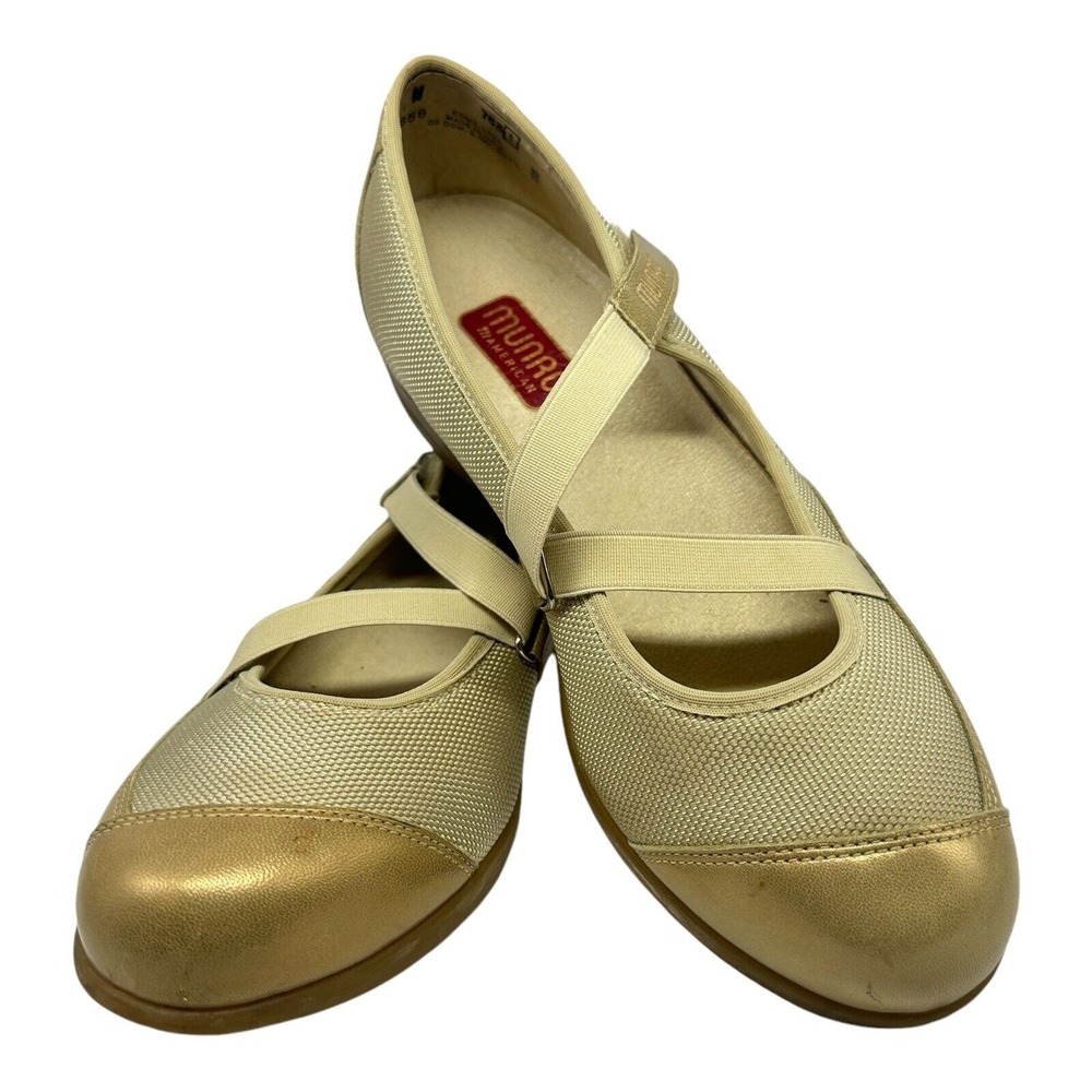 Munro American Angie Gold Mary Jane Comfort Flats Women's‎ 8W Wide Shoes